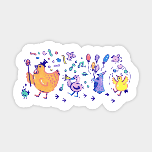 Colorful Bird Party Parade in Acrylic Sticker